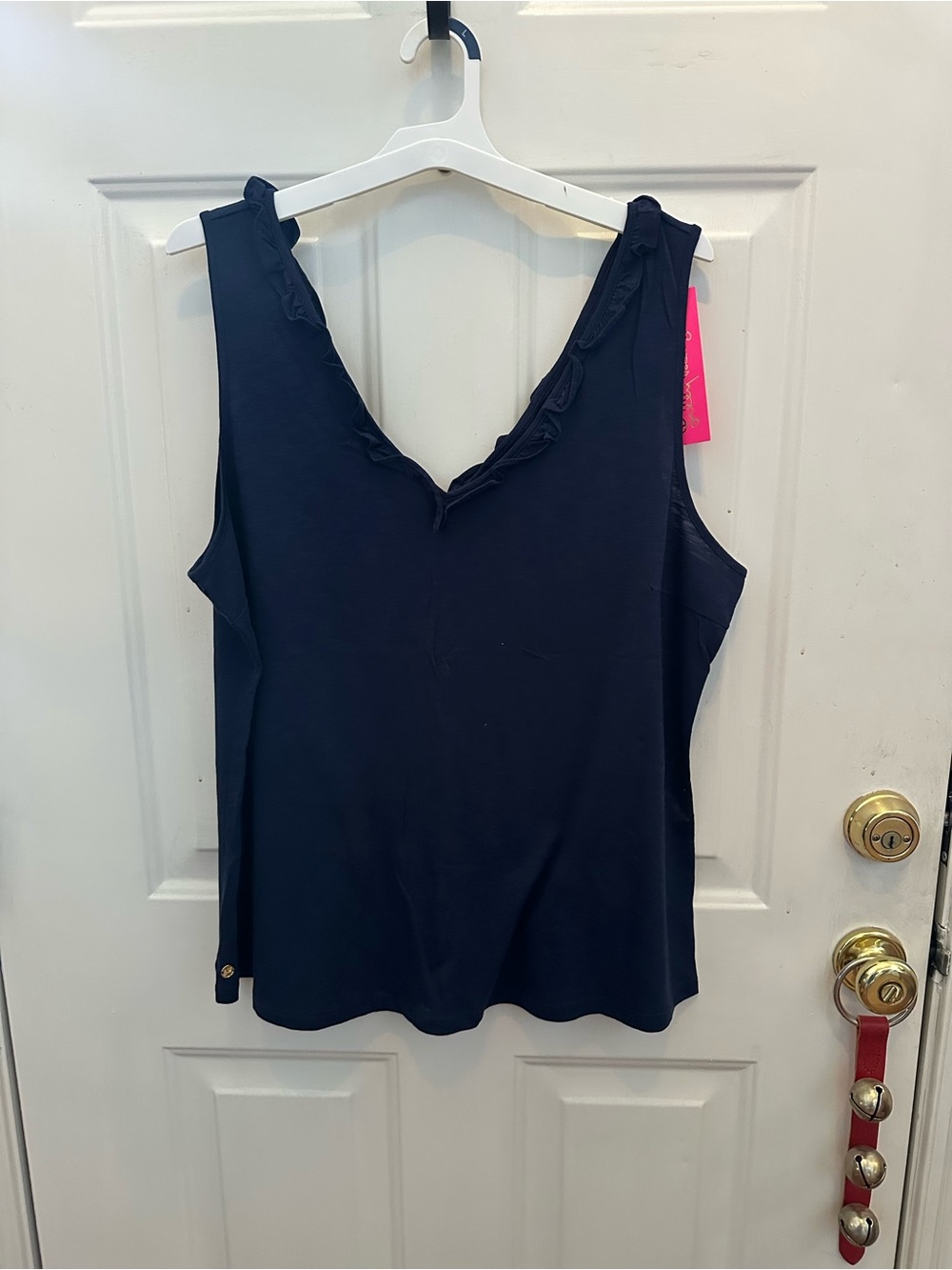 Lilly Pulitzer Navy Ruffle V-Neck Tank Top